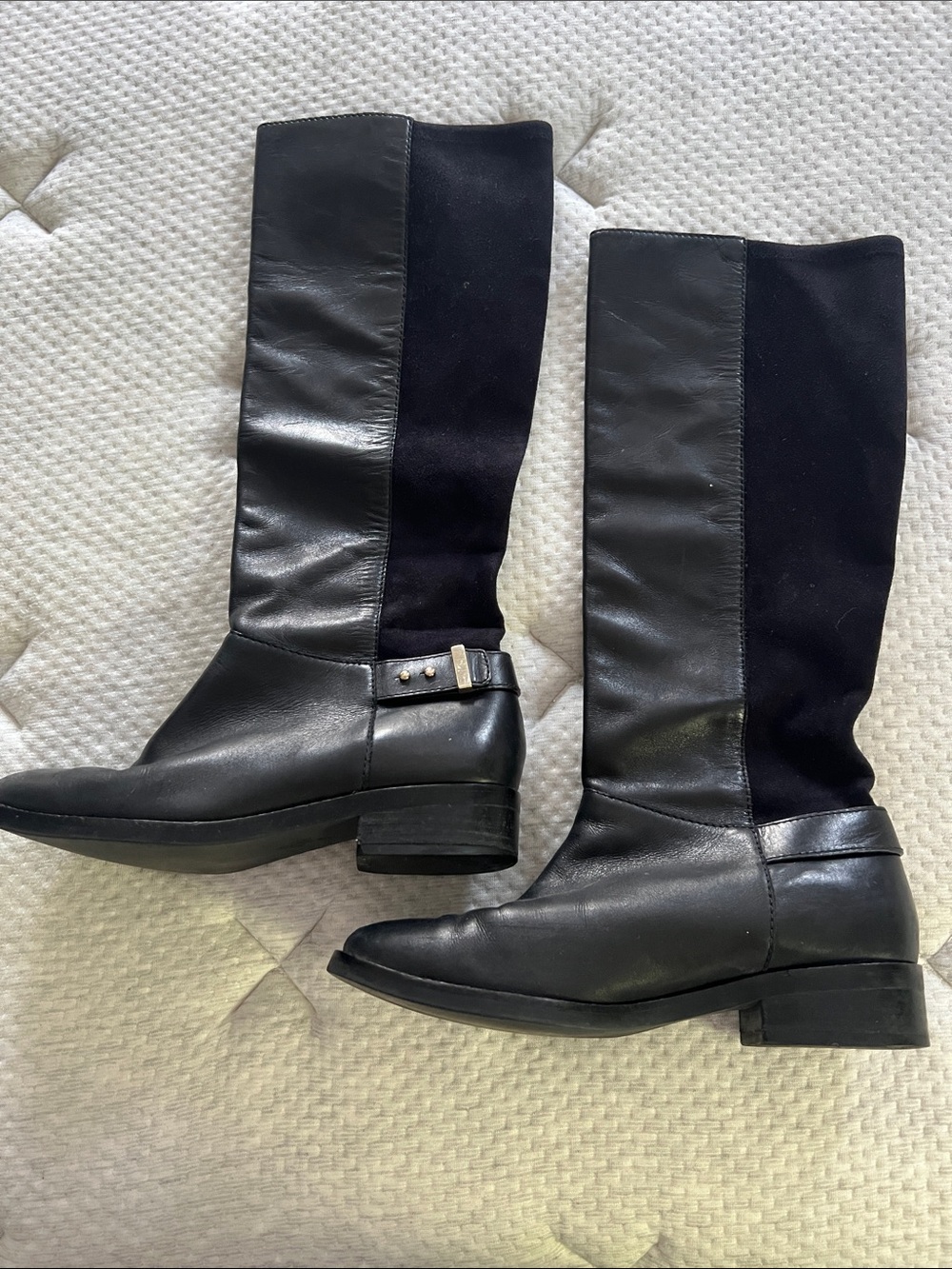Cole Haan Black Leather and Suede Over-the-Knee Boots